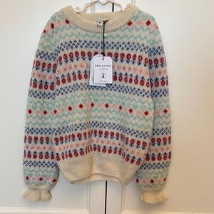 Emile et Ida NWT Girls Cream Floral Fair Isle Sweater. Size Y8
